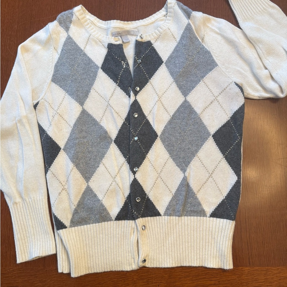 Old Navy Women's Argyle Cardigan - Cream and Gray